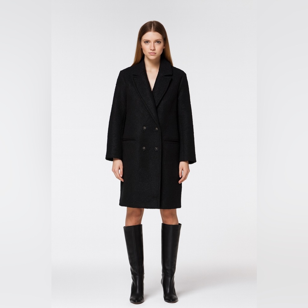 Express Black Bouclé Wool-Blend Double-Breasted Coat – Women’s Size M